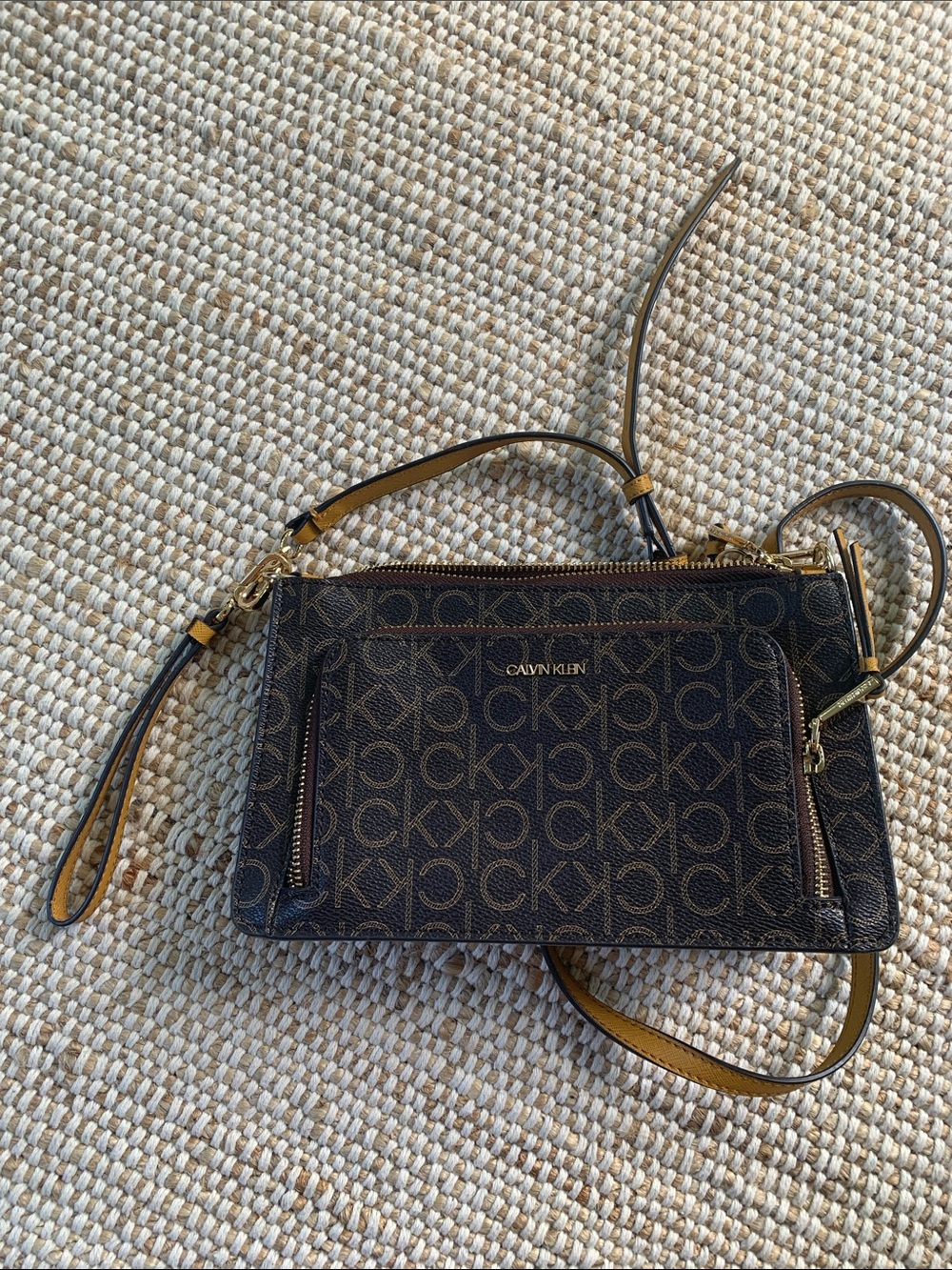Calvin Klein Brown and Tan CK Logo Crossbody Bag